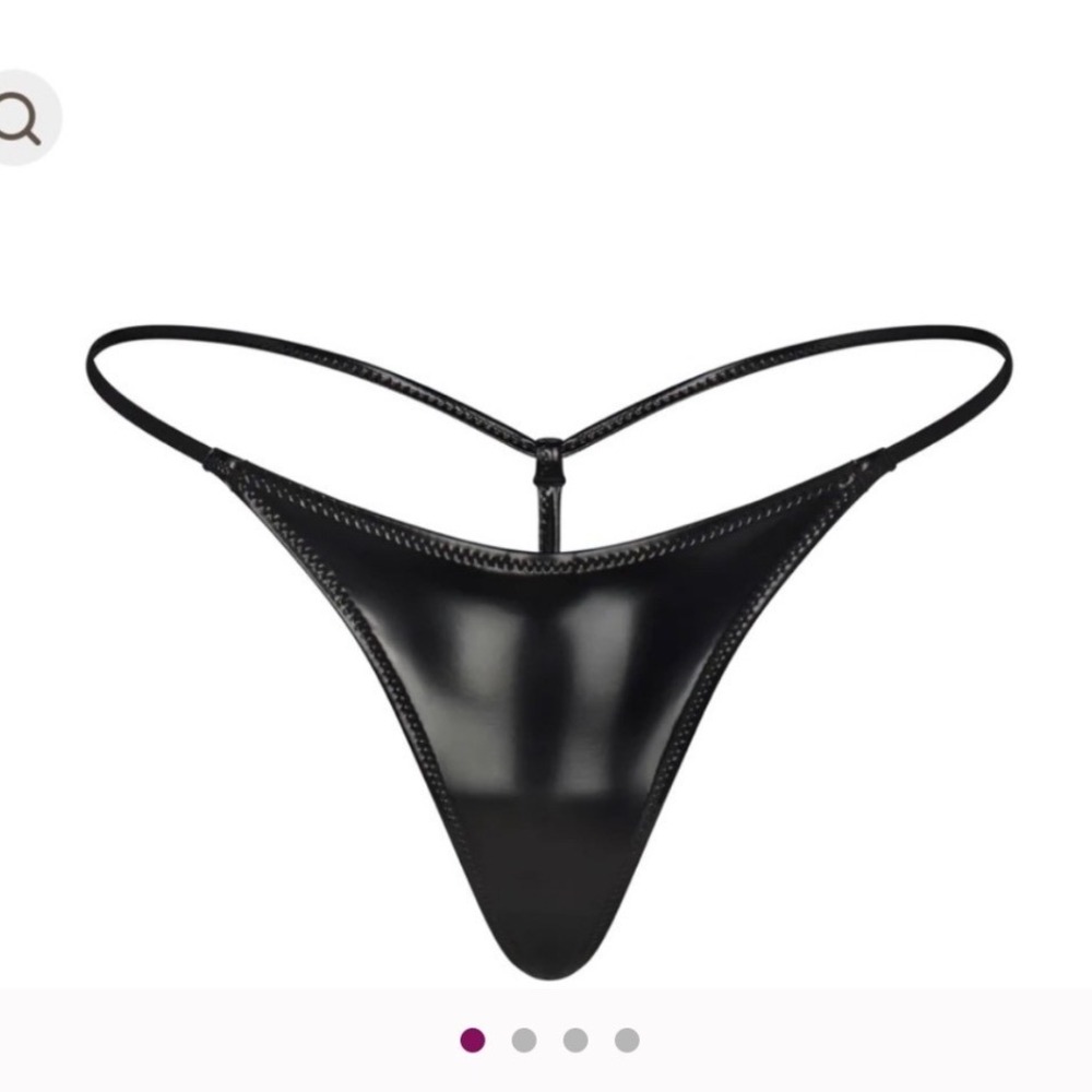 SKIMS | Micro Pleather Swim‎ String Bikini Thong, Patent Onyx, Size 4X